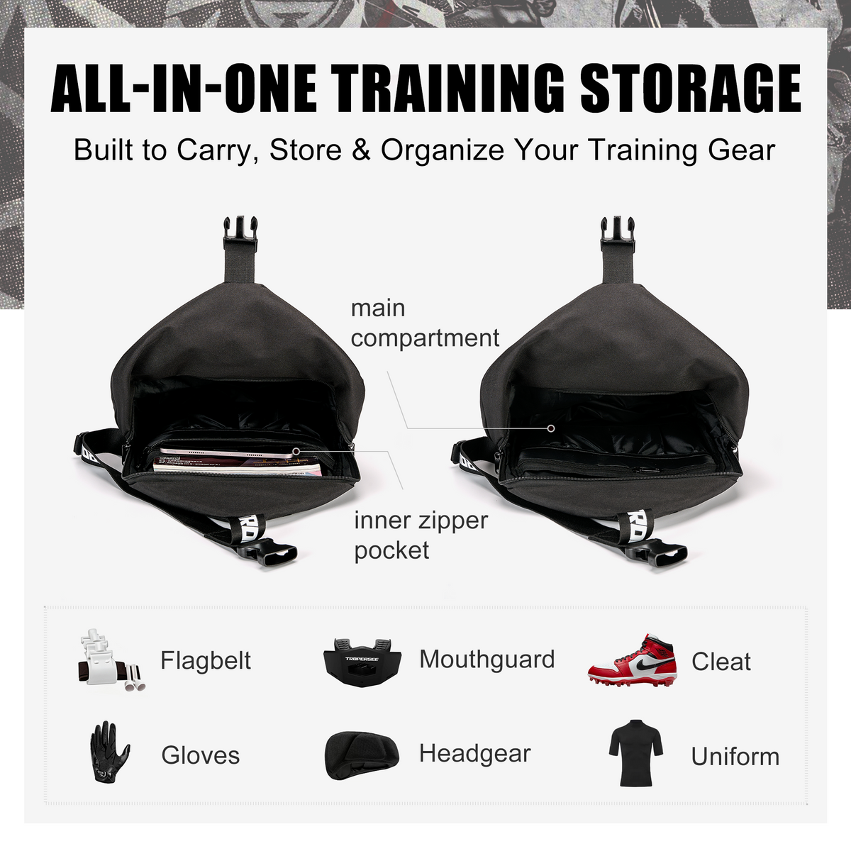 TROPERSEE Flag Sling Bag - Crossbody Gear Bag for Flag Football & Training